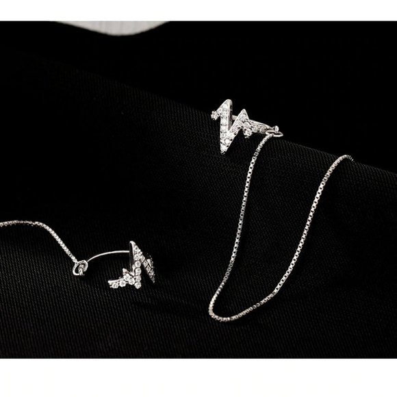 *925 Sterling Silver Diamond Heartbeat Earrings - Picture 11 of 13